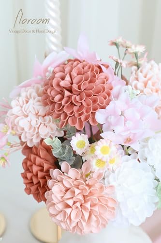 Artificial Dahlia Flowers 25pcs Real Looking Dusty Rose Shades Foam Fake Roses with Stems for DIY Wedding Bouquets Bridal Shower Centerpieces Floral Arrangements Party Tables Home Decoration (25 Count)