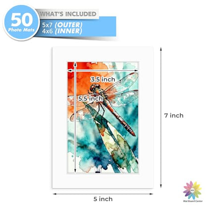 Mat Board Center 50 Pack 5x7 Picture Mat for 4x6 Photo White