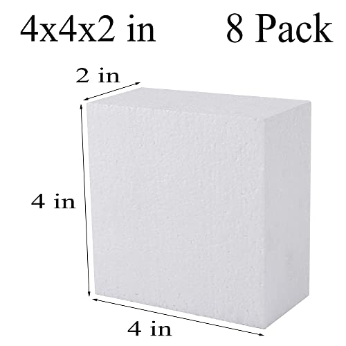 8pcs 4x4x2in Craft Foam Blocks White for DIY Crafting and Model
