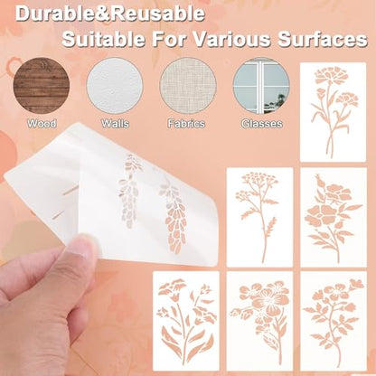 Flower Stencils for Painting Reusable 24PCS Wall Stencil for Crafts Leaf Stencils Templates for DIY Home Decor Art Projects (24 Count)