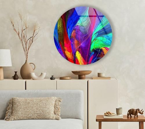31.5''(80cm) Diameter Neon Colors Abstract Round Glass Wall Art Tempered Glass Printing Wall Decor Large Wall Art Wall Hangings