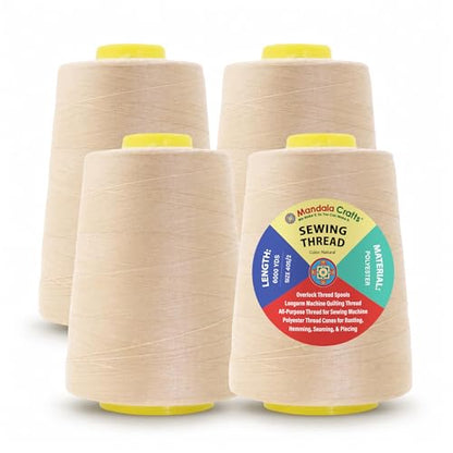 40S 2 Natural Polyester 4 Pack of Serger Threads Cones (72000 Foot)