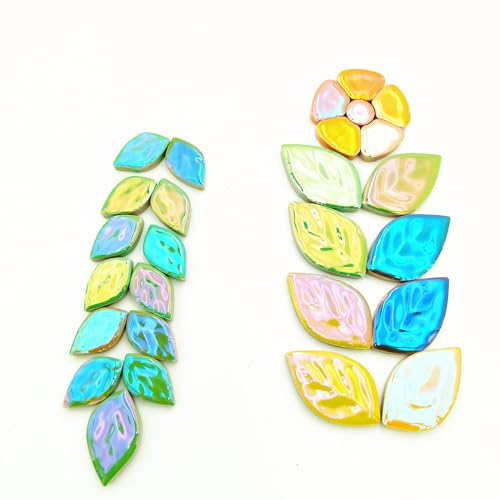 500g 1.1lb Random Color Iridescent Flowers & Leaves Ceramic Mosaic Tiles (17 Ounce)