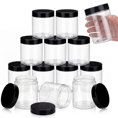 12 Pack 16 oz Plastic Container Jars with Lids Round Clear Travel Cosmetic Container Slime Jars for Toiletries (12 Count)