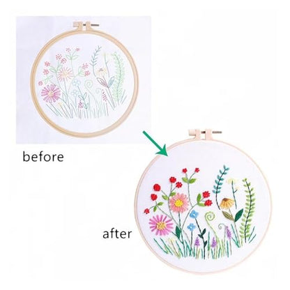 Needle Point Kits Adults Full Range of Starter Including Instructions Stamped Cloth with Pattern Hoop Color Threads and Tools Art Projects