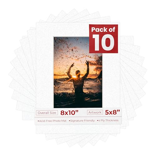 Pack of Ten Acid Free 8x10 Mats Bevel Cut for 5x8 Photos (10 Count)
