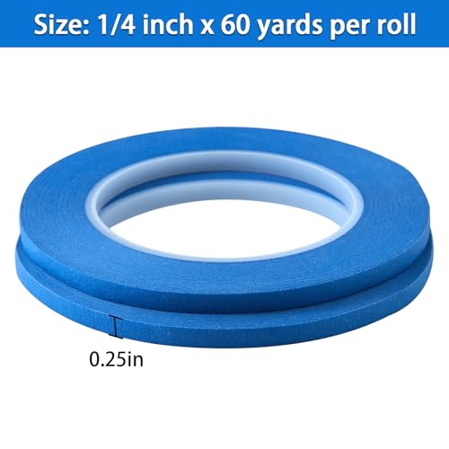 2 Pack 1 4" inch x 60yd Blue Painters Tape Easy Removal Thin Narrow Finishing Masking Tape Painting Tape Wall Tape (180 Foot)