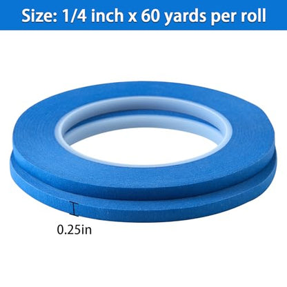 2 Pack 1 4" inch x 60yd Blue Painters Tape Easy Removal Thin Narrow Finishing Masking Tape Painting Tape Wall Tape (180 Foot)