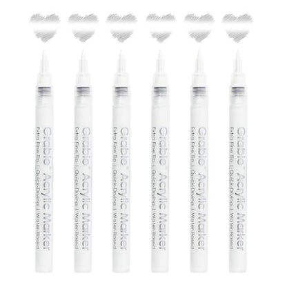 6 White Acrylic Paint Markers