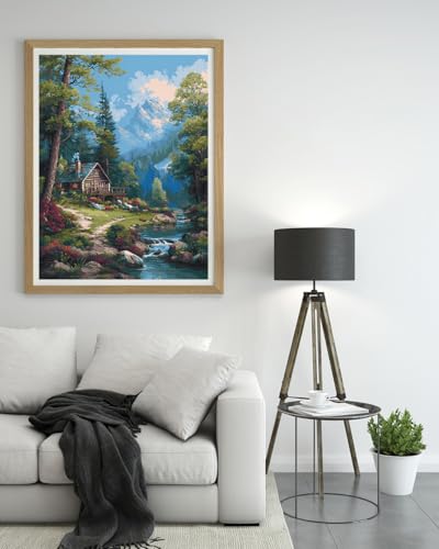 14CT Counted Cross Stitch Kits for Adults Advanced Mountains Lake Printed Stamped Cross Stitch Kits for Adults