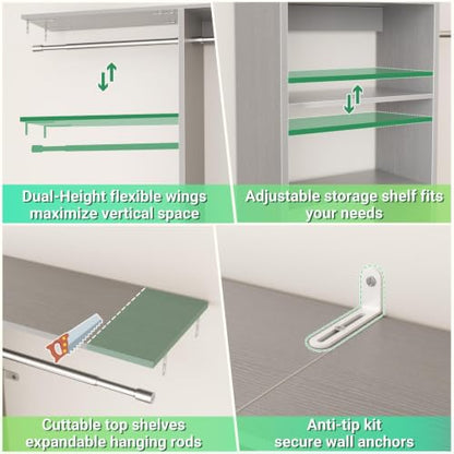 4FT Small Closet Organizer System with 4 Hanging Rods & 3 Shelves