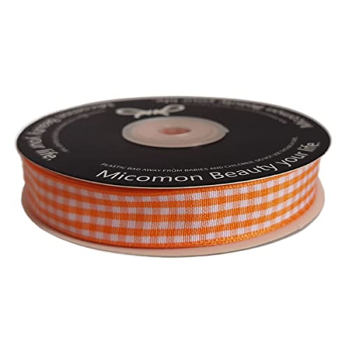 Orange Gingham Plaid Checked Ribbon 25 Yards Each Roll 100% Polyester