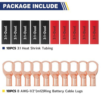20PCS Battery Cable Lug & Heat Shrink Kit 8 AWG 1 (20 Count)