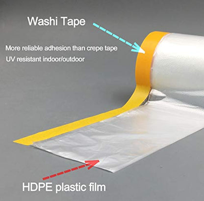 Pre Taped Masking Film Film and Masking Tape in one Plastic Tape and Drape Roll Painters Plastic (1640 Foot)