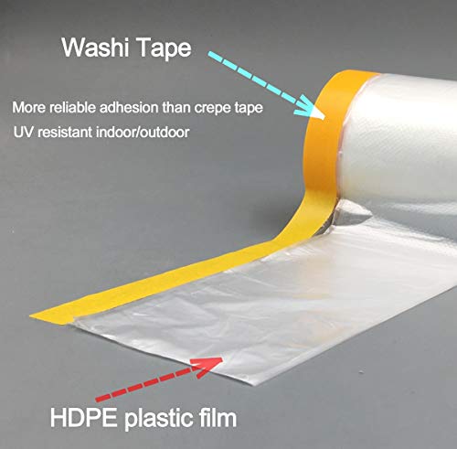 Pre Taped Masking Film Film and Masking Tape in one Plastic Tape and Drape Roll Painters Plastic (1640 Foot)