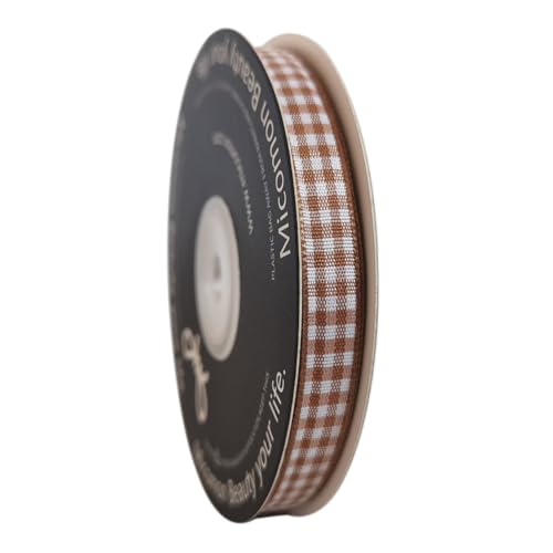 Khaki and White Woven Edge Plaid Ribbon 100% Polyester Gingham Ribbon 25 Yards Each Roll (75 Foot)