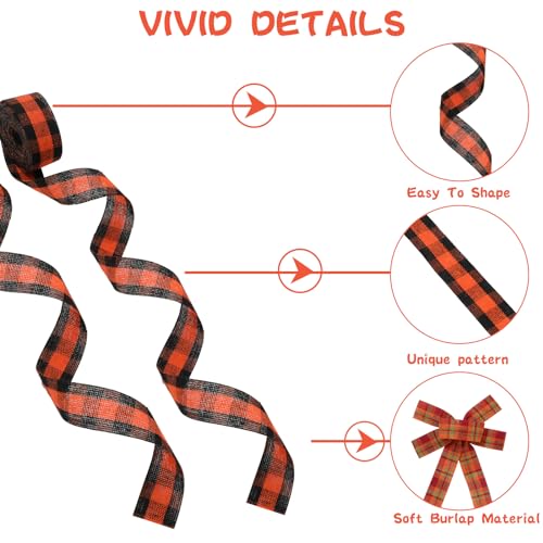 10 Rolls 50 Yard Fall Plaid Burlap Ribbon Rolls 1 Inch Autumn Gift Wrapping Ribbon Seasonal Decorative Ribbons for DIY Crafts Wreath Bow Making Supplies Home Decor (10 Count)
