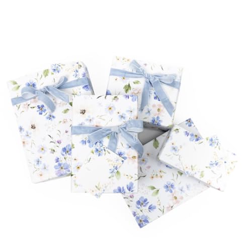 Bue Floral Wrapping Paper and Ribbon Set with Tags