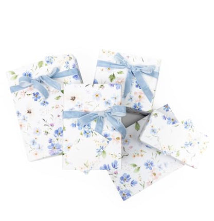 Bue Floral Wrapping Paper and Ribbon Set with Tags