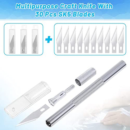 Exacto Knife Hobby Cutter with A4 Self Healing Cutting Mat Hobby Knife Set with 30 PCS Exacto Blades Precision Art Knife for Crafts Paper Scrapbooking Stencil (32 Count)