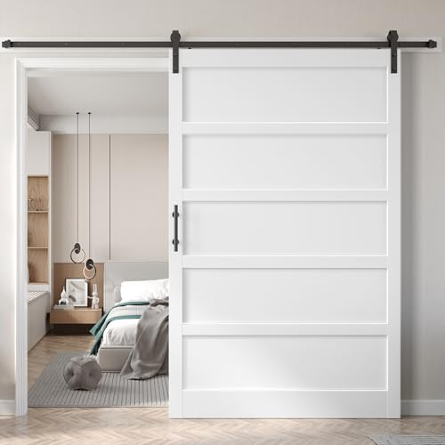 60x96 Inch White Sliding Barn Door Slab with 10ft Hardware Kit Included
