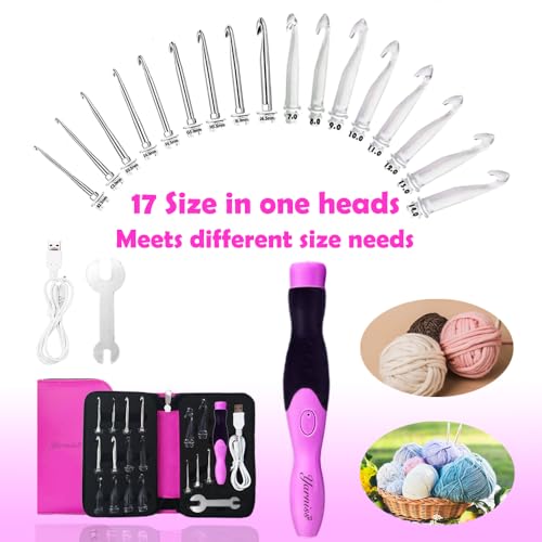 17 Size Lighted Crochet Hooks Set with USB Recharger 2.5~14.0 mm (17 Count)