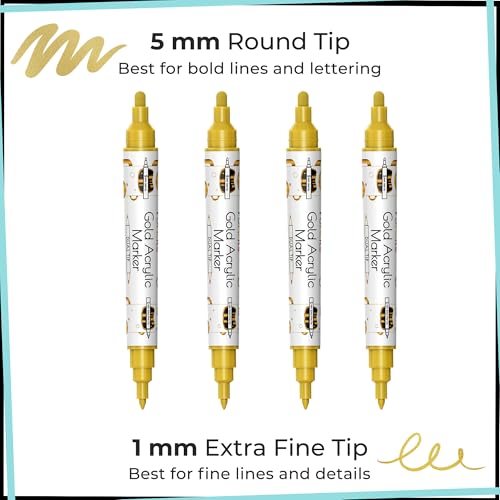 4 Dual Tip Gold Acrylic Paint Pen Metallic