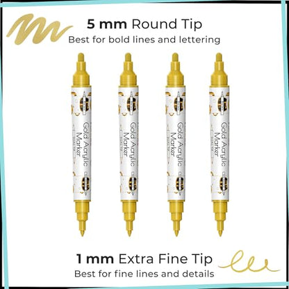 4 Dual Tip Gold Acrylic Paint Pen Metallic