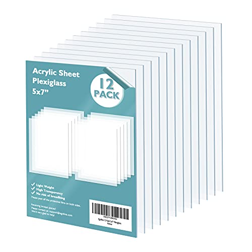 Plexiglass Sheets Acrylic Sheets 12 Pack of 5x7’’ 0.04 Thick Clear Plastic Cast Transparent Plexi Glass for Crafting Projects (12 Count)