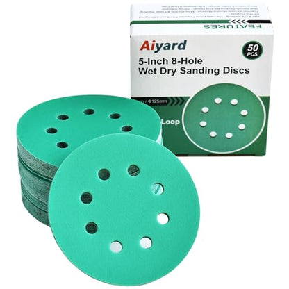 5-Inch 8-Hole Wet Dry Sanding Discs 220 Grit Sandpaper, 50-Pack (50 Count)
