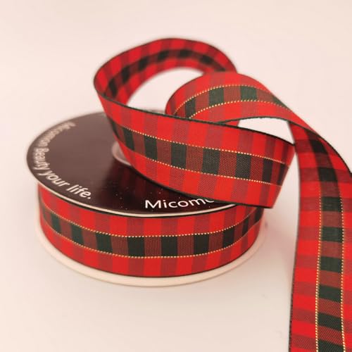 X'Mas Gingham Ribbon Green Red Metallic Gingham Ribbon 25 Yards Each Roll 100% Polyester
