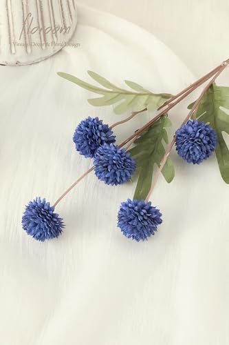 5pcs Royal Blue Faux Silk Mums Artificial Flowers (5 Count)