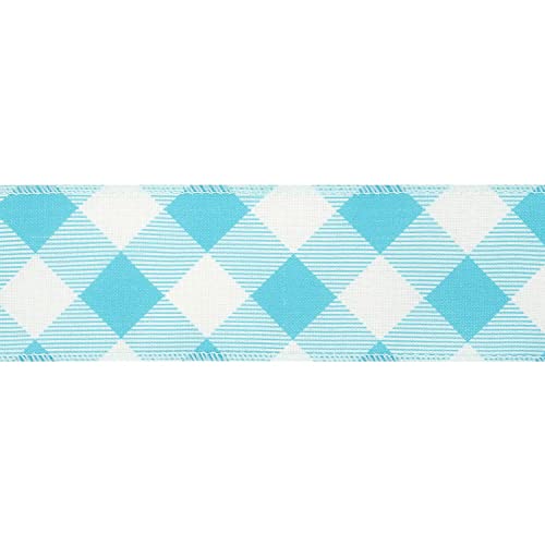 Blue and White Check Ribbon Christmas Wired Ribbon Blue White Burlap Ribbon 2.5 Inch X 10 Yards for Crafts Christmas Tree Decoration Birthday Decor Bows Making Flower Wreath Gift Wrapping (30 Foot)