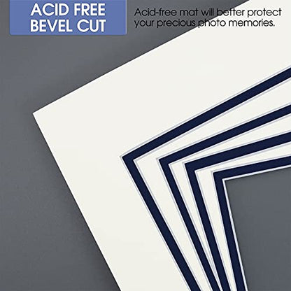 5 Pack Double mat 11x14 For 8x10 Photo Ivory Over Blue (5 Count)