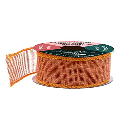1 1 2 in Wide Orange Wired Burlap Ribbon for Crafts (30 Foot)