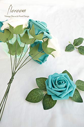 Artificial Flowers 25pcs Real Looking Green Ombre Colors Foam Fake Roses with Stems for DIY Wedding Bouquets Bridal Shower Centerpieces Floral Arrangements Party Tables Home Decorations (25 Count)