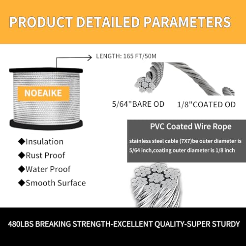 165FT 1 8" Stainless Steel Wire Rope Kit with Turnbuckles (165 Foot)