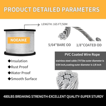 165FT 1 8" Stainless Steel Wire Rope Kit with Turnbuckles (165 Foot)