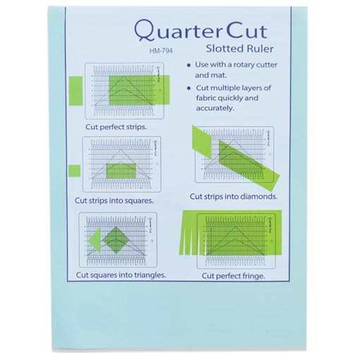 Quarter Cut Slotted Ruler Template for Quilting and Sewing Quilt Strip Rulers for Fabric Precise Cutting with 1Pack Nonslip Self Adhesive Silicone Grips