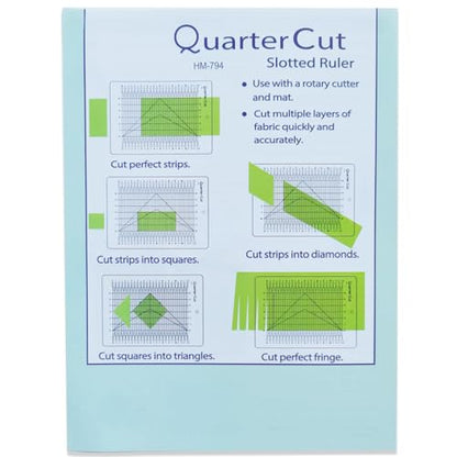 Quarter Cut Slotted Ruler Template for Quilting and Sewing Quilt Strip Rulers for Fabric Precise Cutting with 1Pack Nonslip Self Adhesive Silicone Grips