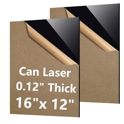 16×12In Black Acrylic Sheet for Laser Cutting 3mm Thick Hard Laser Acrylic Sheet Black Pastic Sheet for Home Decor Sign (2 Count)