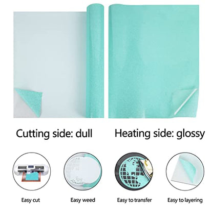 Heat Transfer Vinyl Glow Cyan Glitter HTV Rolls