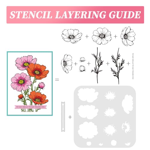 Realistic Cosmos Stamps and Dies and Layering Coloring Stencil Set