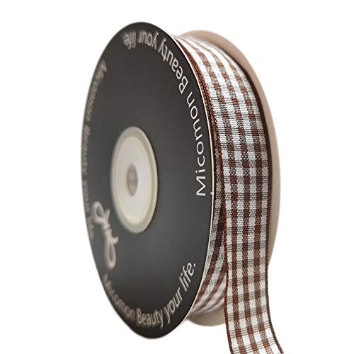 Brown and White Gingham Ribbon Buffillo Gingham Ribbon 25 Yards Each Roll 100% Polyester (75 Foot)