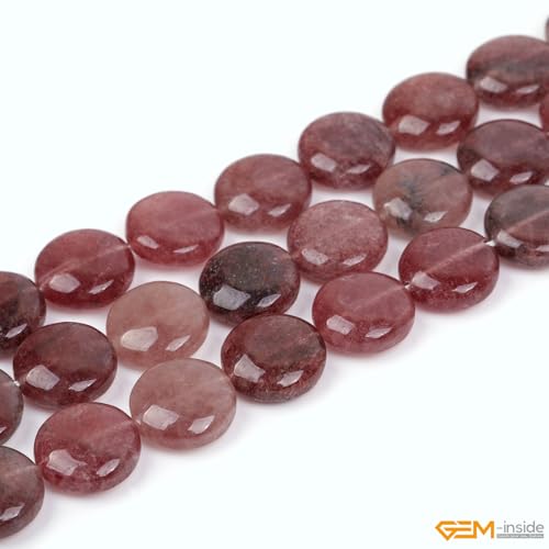 GEM Inside Natural 20mm Coin Pink Rose Cherry Quartz Gemstone Loose Beads Energy Stone Handmade Beads for Jewelry Making Jewelry Beading Supplies for Women