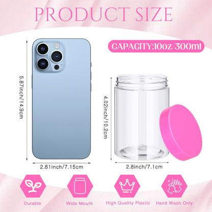 12 Pack 10 oz Plastic Container Jars with Lids Round Clear Travel Cosmetic Container Slime Jars for Toiletries (12 Count)