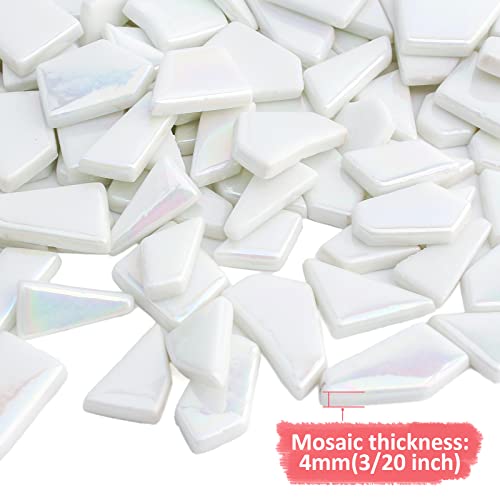 Iridescent White Mosaic Tiles for Crafts Bulk (100 Count)