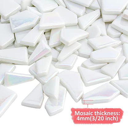 Iridescent White Mosaic Tiles for Crafts Bulk (100 Count)