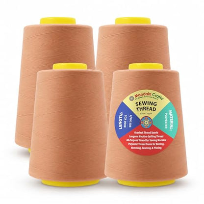 20S 2 Copper Polyester 4 Pack of Serger Threads Cones (24000 Foot)