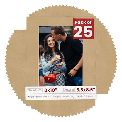 Pack of 25 Acid Free 8x10 Mats Bevel Cut for 5.5x8.5 Photos (25 Count)